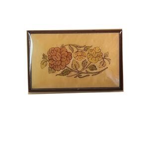 Vintage Italian Wood Floral Inlay Romance Musical Jewelry Box